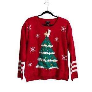 New Festive Red Ugly Christmas Tree LIGHT UP Sweater